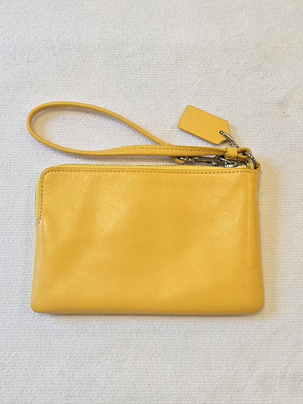 Coach Yellow Leather Wristlet Clutch with Logo Tag - Picture 2 of 13
